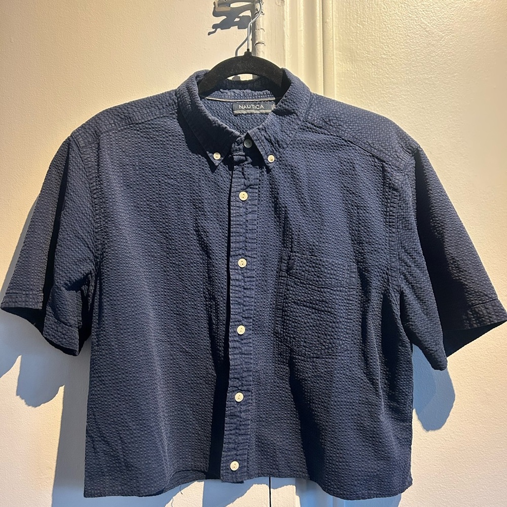 Nautica Men's Dark Blue Textured Button-Down Shirt